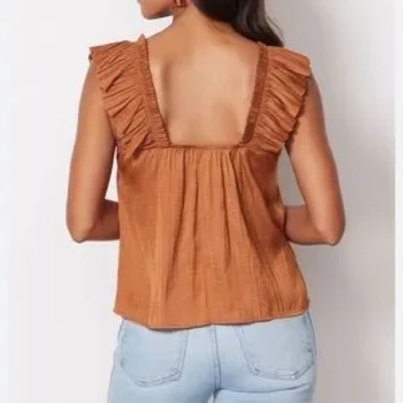 Evereve Rust Ruffled V Neck Blouse - Picture 2 of 4